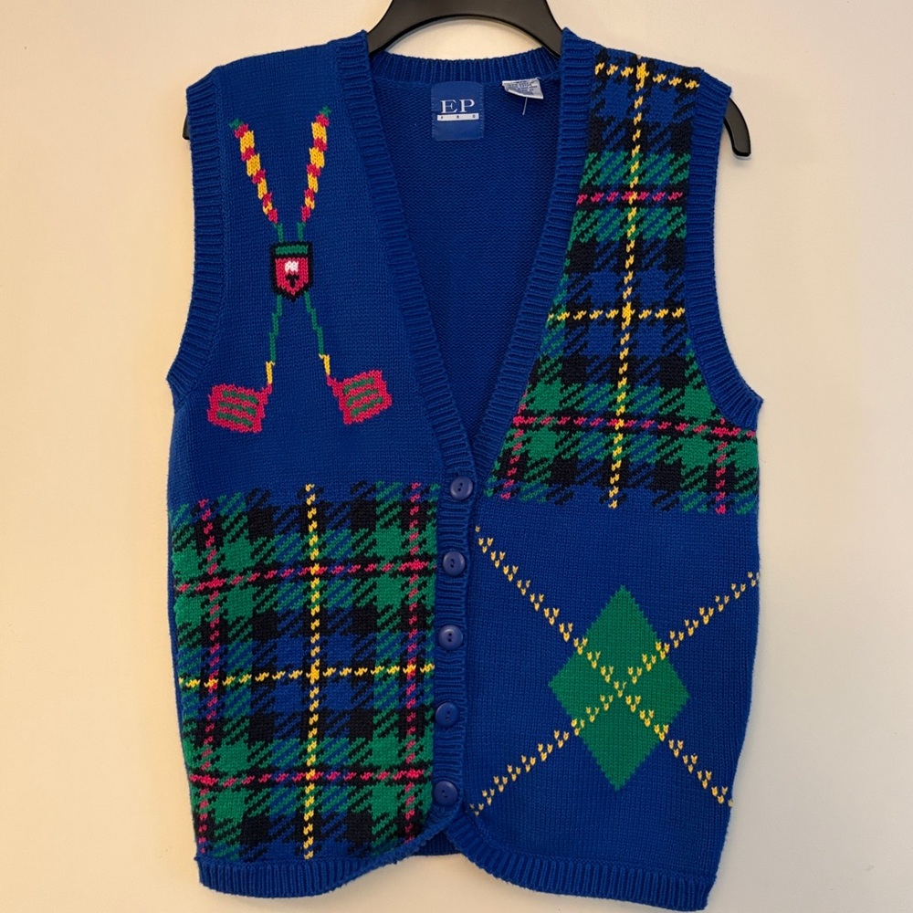 EP Pro Vintage Golf Knit Sweater Vest, 80s Country Club, size small